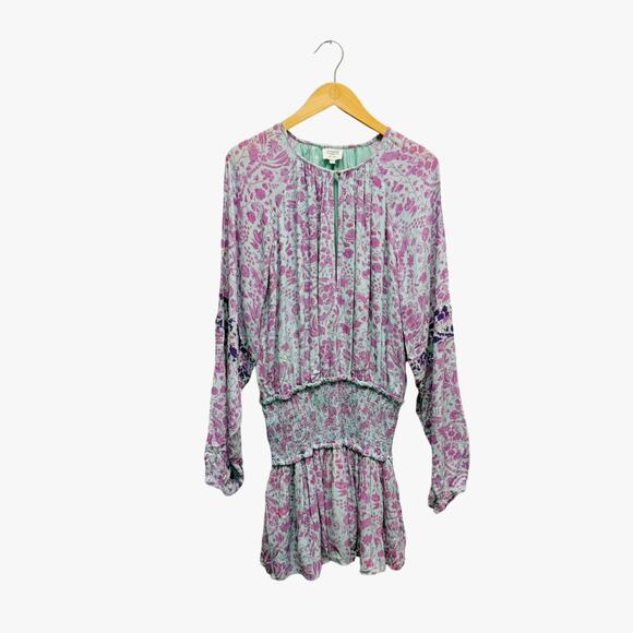 Hemant & Nandita Layla Smocked Waist Mini Dress Purple Size Small - Picture 3 of 9